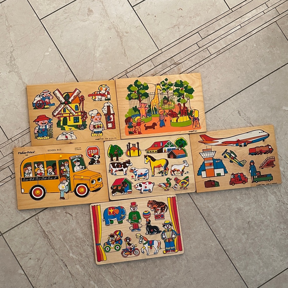 Lot of Wooden Puzzle Set for Kids vintage 1960, 1980